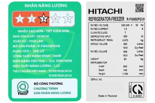 Tủ lạnh Hitachi Inverter 509 lít R-FW650PGV8 GBK