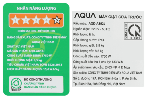 Máy giặt Aqua Inverter 8.5 kg AQD-A852J.BK