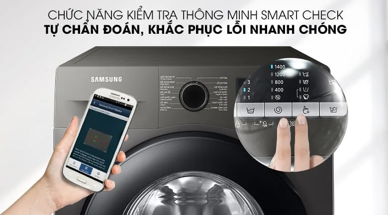 Máy giặt Samsung Inverter 9.5kg WW95TA046AX/SV Máy giặt Samsung Inverter 9.5kg WW95TA046AX/SV - Chẩn đoán sự cố và khắc phục lỗi nhanh chóng với Smart Check