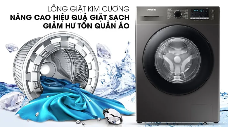 Máy giặt Samsung Inverter 9.5kg WW95TA046AX/SV Máy giặt Samsung Inverter 9.5kg WW95TA046AX/SV - Nâng cao hiệu quả giặt sạch, giảm thiểu hư tổn quần áo với lồng giặt kim cương