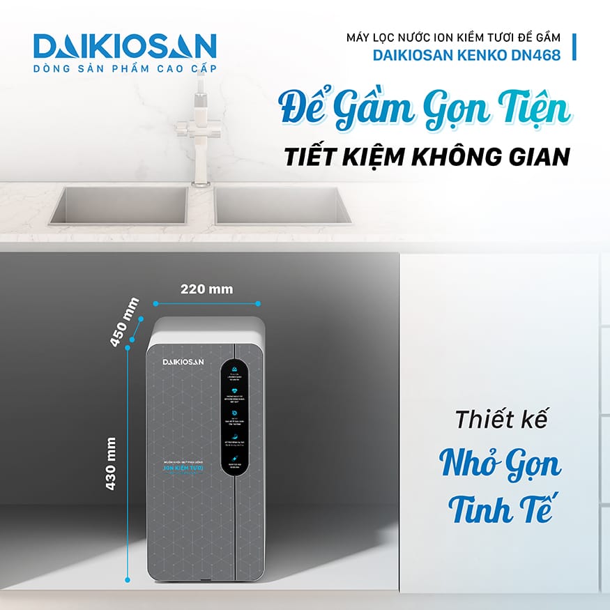 Máy lọc nước ion kiềm tươi để gầm Daikiosan DN468 có thiết kế vô cùng nhỏ gọn