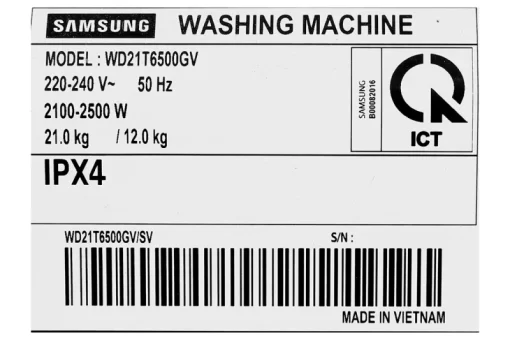 Máy giặt sấy Samsung Inverter 21 kg WD21T6500GV/SV