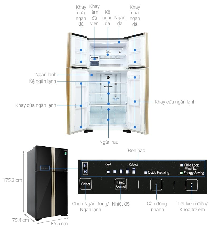 Tủ lạnh Hitachi Inverter 509 lít R-FW650PGV8 GBK