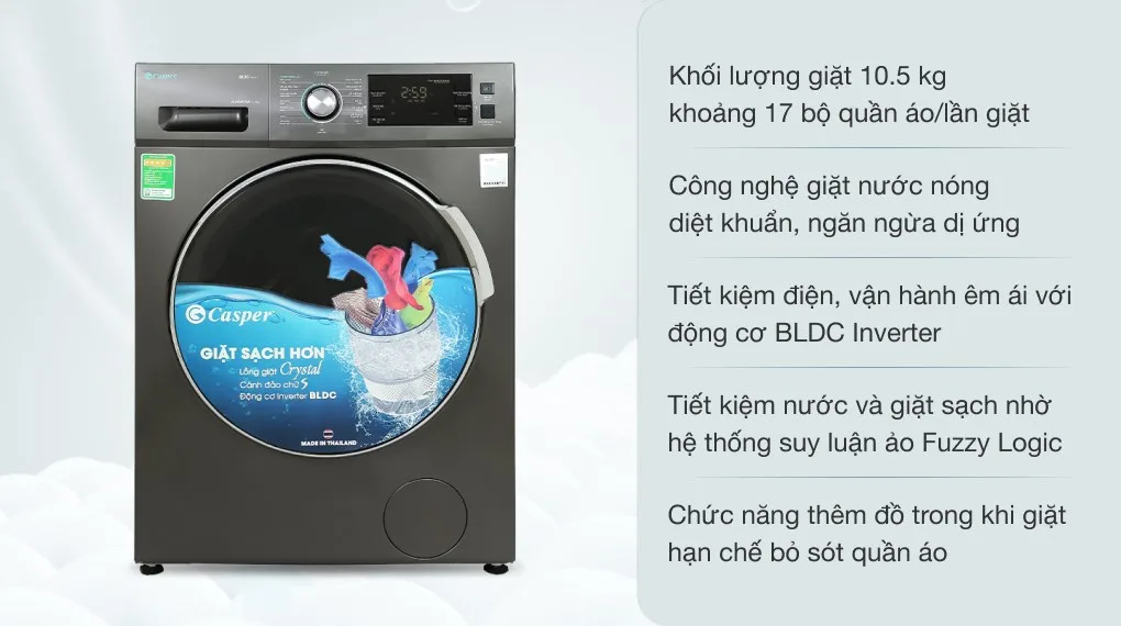 Máy giặt Casper inverter lồng ngang 10.5 kg WF-105I150BGB Máy giặt Casper inverter lồng ngang 10.5 kg WF-105I150BGB