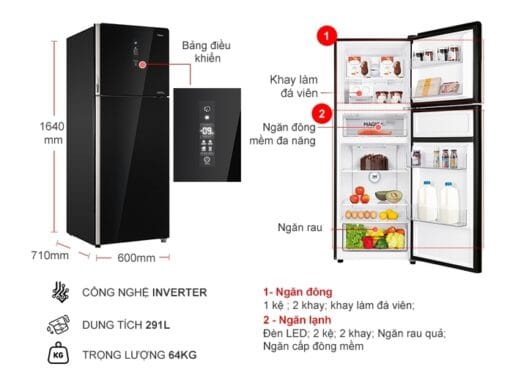 Tủ lạnh Aqua 291 lít inverter AQR T329MA GB