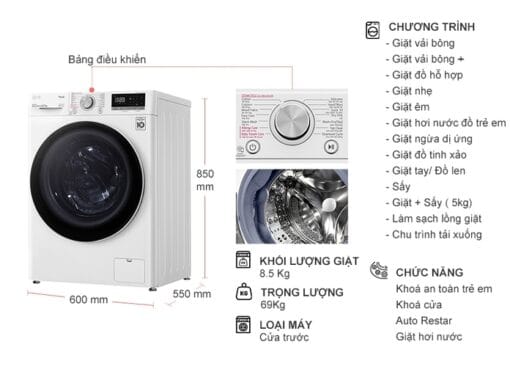 Máy giặt sấy LG Inverter 8.5 kg FV1408G4W