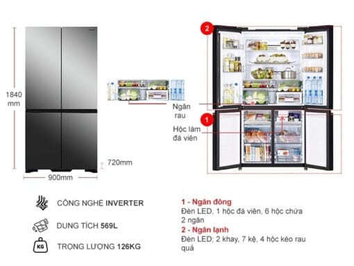 Tủ lạnh Hitachi WB640VGV0X MIR Inverter 569 Lít