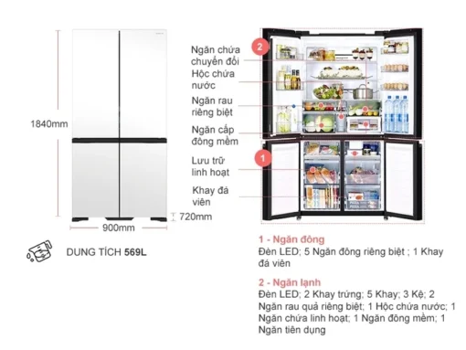 Tủ lạnh Hitachi WB640VGV0X MGW Inverter 569 lít