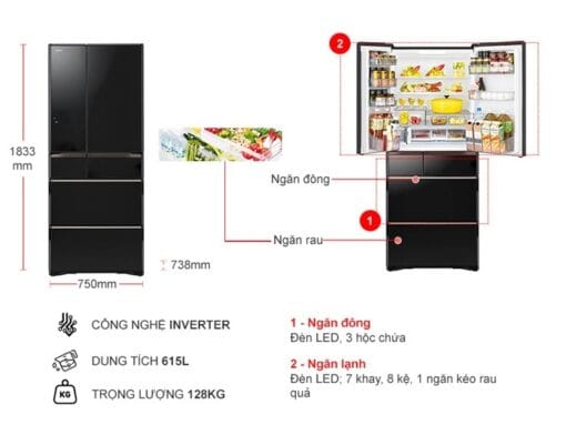 Tủ lạnh Hitachi WX620KV XK Inverter 615 lít