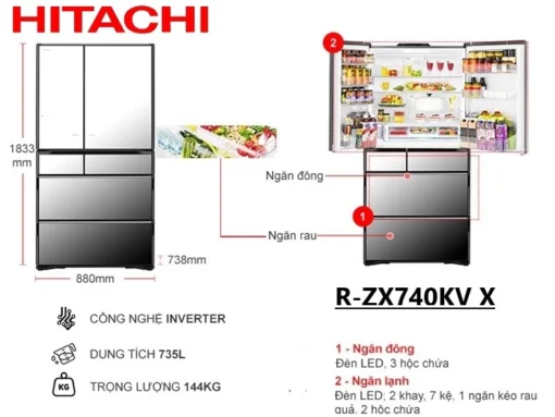 Tủ lạnh Hitachi ZX740KV-X Inverter 735L 6 cửa