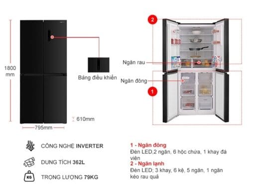 Tủ lạnh Sharp Inverter 362L SJ-FX420V-DS