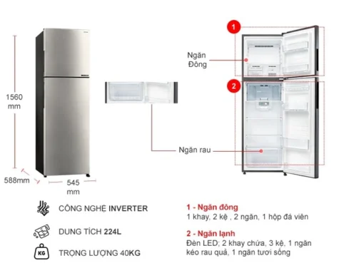 Tủ lạnh Sharp Inverter 224 lít SJ-X252AE-SL MỚI 2023