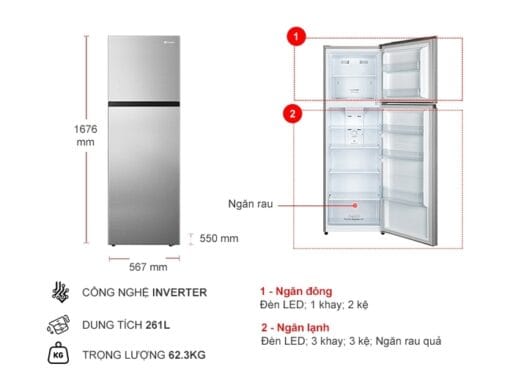 Tủ lạnh Casper 261 lít inverter RT-275VG