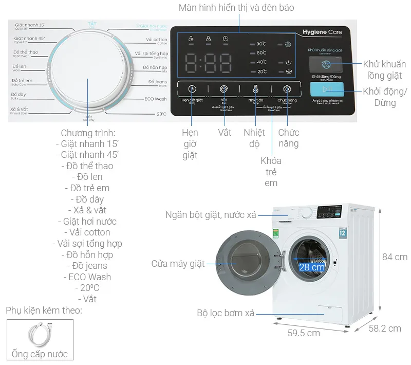 Máy giặt Casper inverter lồng ngang 10.5kg WF-105I140BWC Máy giặt Casper inverter lồng ngang 10.5kg WF-105I140BWC