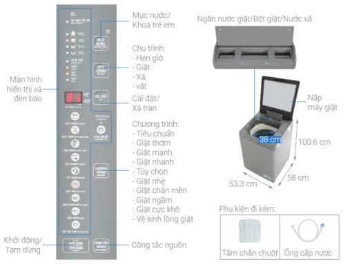 Máy giặt Aqua 9 kg lồng đứng AQW-F91GT.S