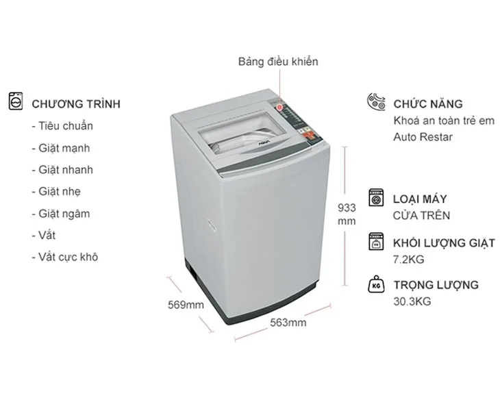 Máy giặt Aqua 7.2 kg lồng đứng AQW-S72CT Máy giặt Aqua 7.2 kg lồng đứng AQW-S72CT