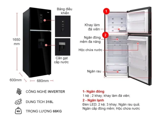 Tủ lạnh Aqua 318 lít inverter AQR T369FA WGB