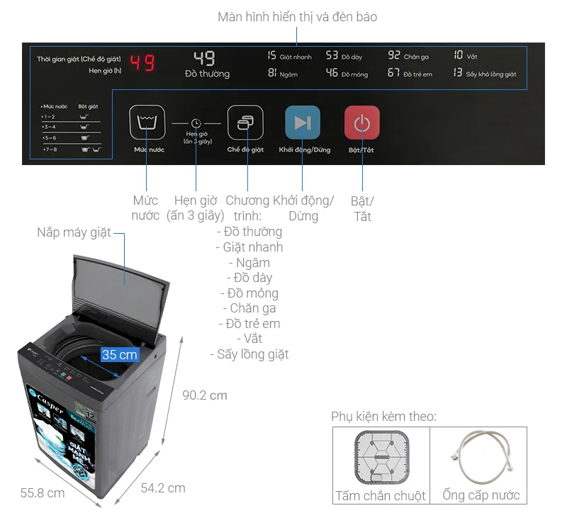Máy giặt Casper lồng đứng 8.5 kg WT-85NG1 Máy giặt Casper lồng đứng 8.5 kg WT-85NG1