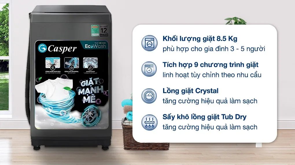 Máy giặt Casper lồng đứng 8.5 kg WT-85NG1 Máy giặt Casper lồng đứng 8.5 kg WT-85NG1