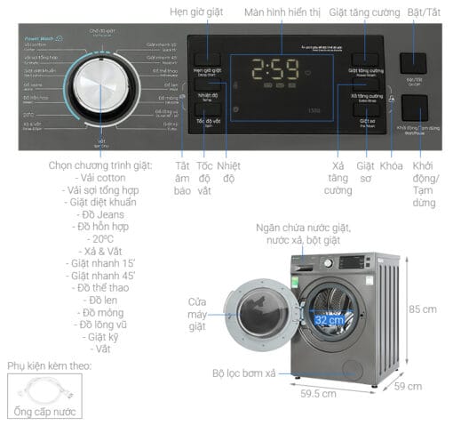 Máy giặt Casper inverter lồng ngang 10.5 kg WF-105I150BGB