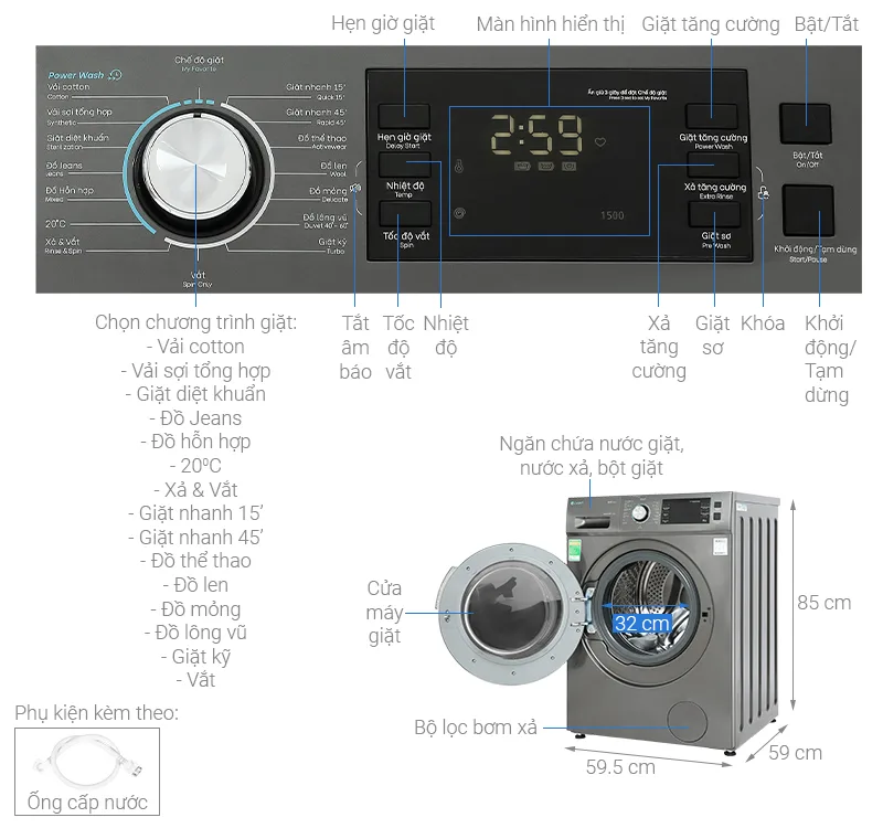 Máy giặt Casper inverter lồng ngang 10.5 kg WF-105I150BGB Máy giặt Casper inverter lồng ngang 10.5 kg WF-105I150BGB
