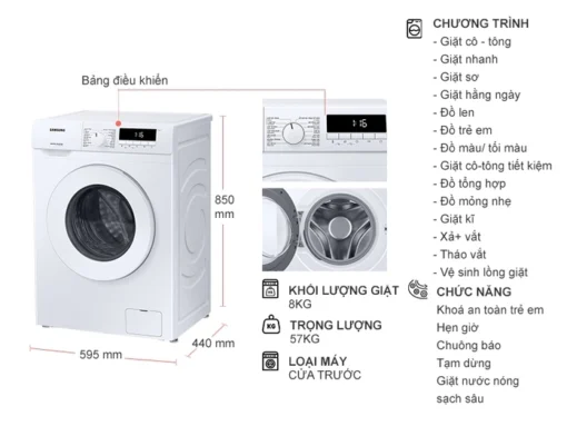 Máy giặt Samsung Inverter 8kg WW80T3020WW/SV