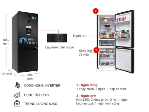 Tủ lạnh Aqua 288 lít inverter AQR IW338EB BS