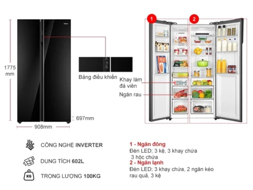 Tủ lạnh Aqua 602 lít inverter AQR IG696FS GB