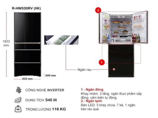 Tủ lạnh Hitachi HW540RV-XK 6 cửa Inverter 540L