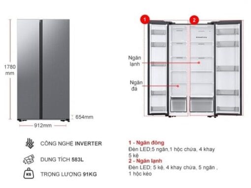 Tủ lạnh Samsung Inverter 583 lít Side By Side RS57DG400EM9SV Mới 2024