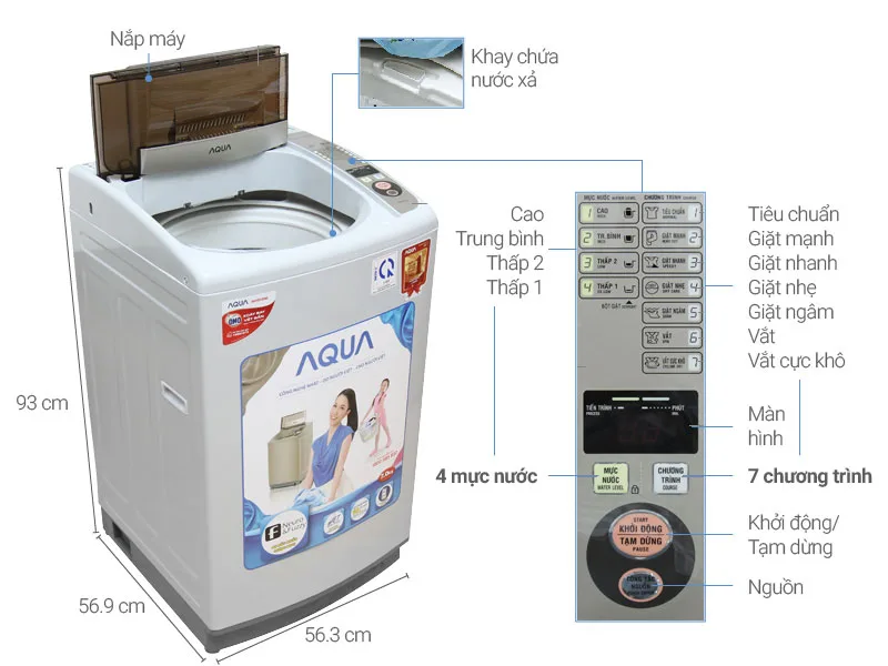 Máy giặt Aqua 7.2 kg lồng đứng AQW-S72CT Máy giặt Aqua 7.2 kg lồng đứng AQW-S72CT