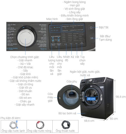 Máy giặt sấy Samsung Add Wash Inverter 19 kg WD19N8750KV/SV