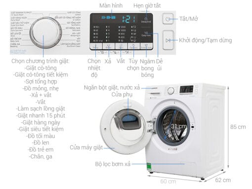 Máy giặt Samsung AddWash Inverter 8 kg WW80K52E0WW/SV