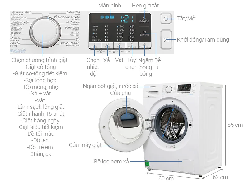 Máy giặt Samsung Inverter 9 kg WW90K52E0WW/SV Máy giặt Samsung Inverter 9 kg WW90K52E0WW/SV