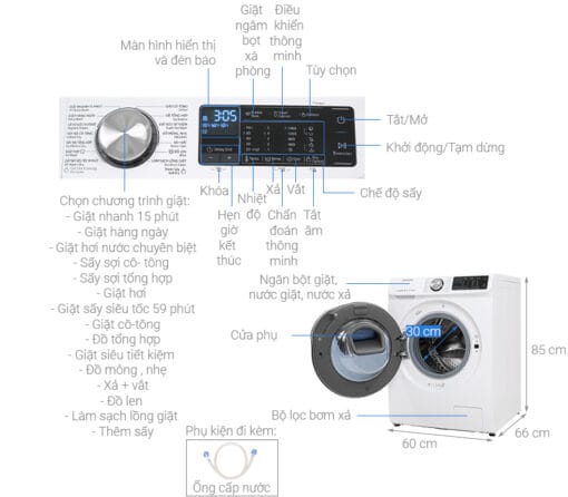 Máy giặt sấy Samsung AddWash Inverter 10.5 kg WD10N64FR2W/SV