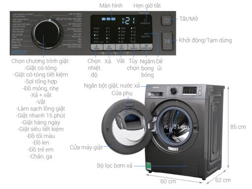 Máy giặt Samsung AddWash Inverter 8.5 kg WW85K54E0UX/SV