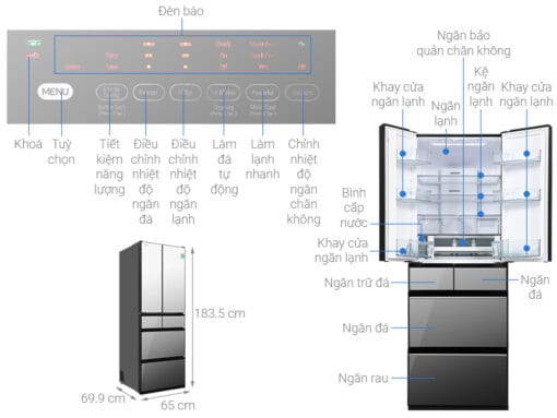 Tủ lạnh Hitachi HW540RV-X 6 cửa Inverter 540L