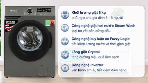 Máy giặt Casper inverter lồng ngang 8 kg WF-8VG1