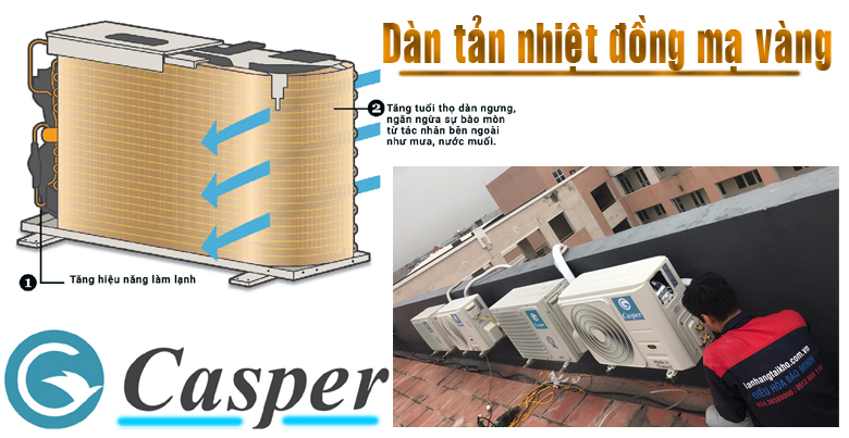 Điều hòa Casper dàn nóng bằng đồng, cánh tản nhiệt mạ vàng