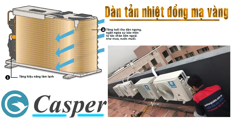 Điều hòa Casper dàn nóng bằng đồng, cánh tản nhiệt mạ vàng